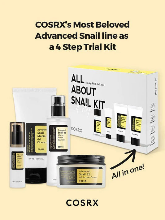 COSRX All About Snail Kit 4-step trial set – popular Korean skincare snail mucin routine for hydration and repair