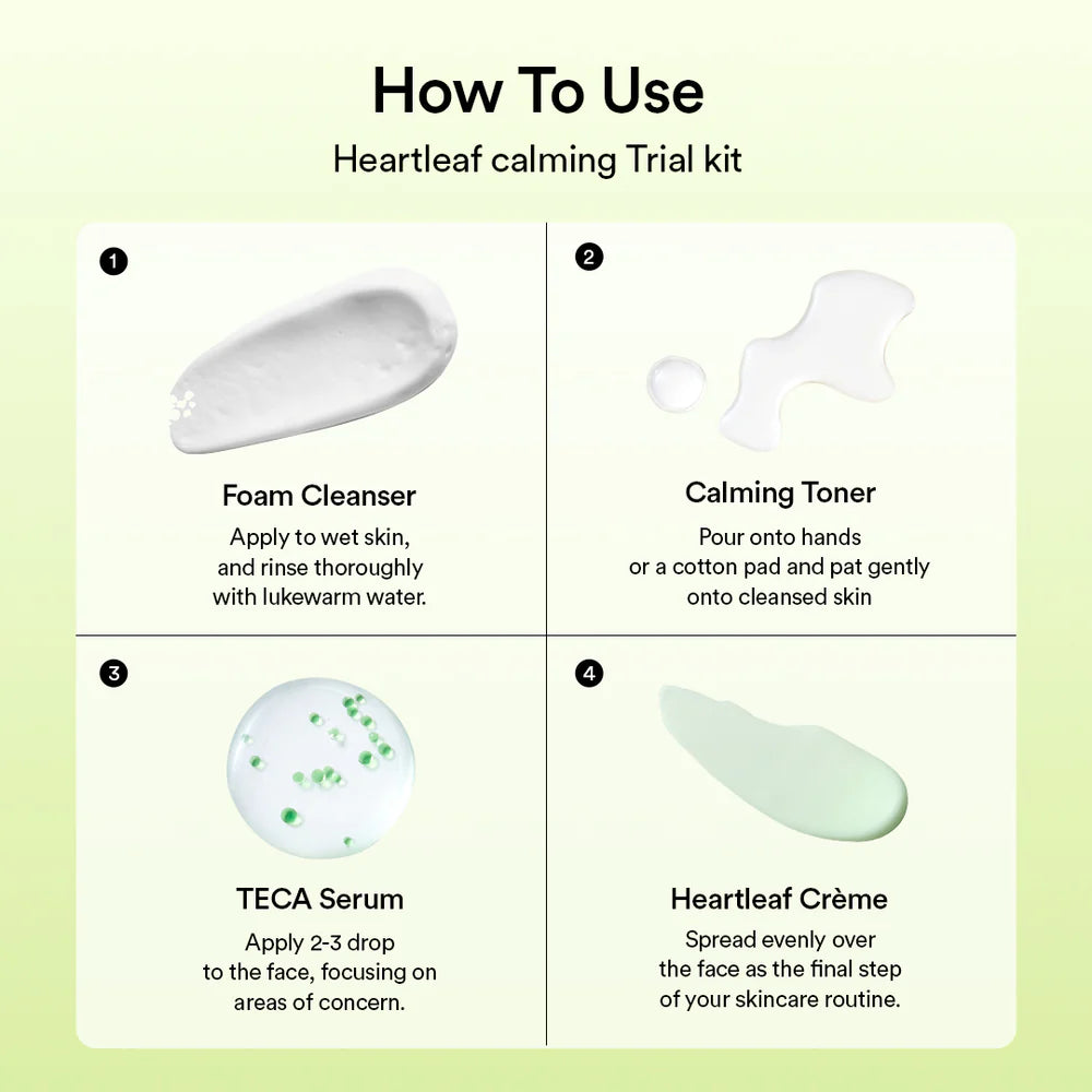 HEARTLEAF CALMING TRIAL KIT (FOAM 30ml+TONER 30ml+SERUM 15ml+CREAM 20ml)