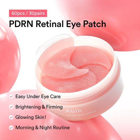 Abib PDRN Retinal Eye Patch 60pcs 30 pairs brightening and firming hydrogel eye patches for morning and night routine.