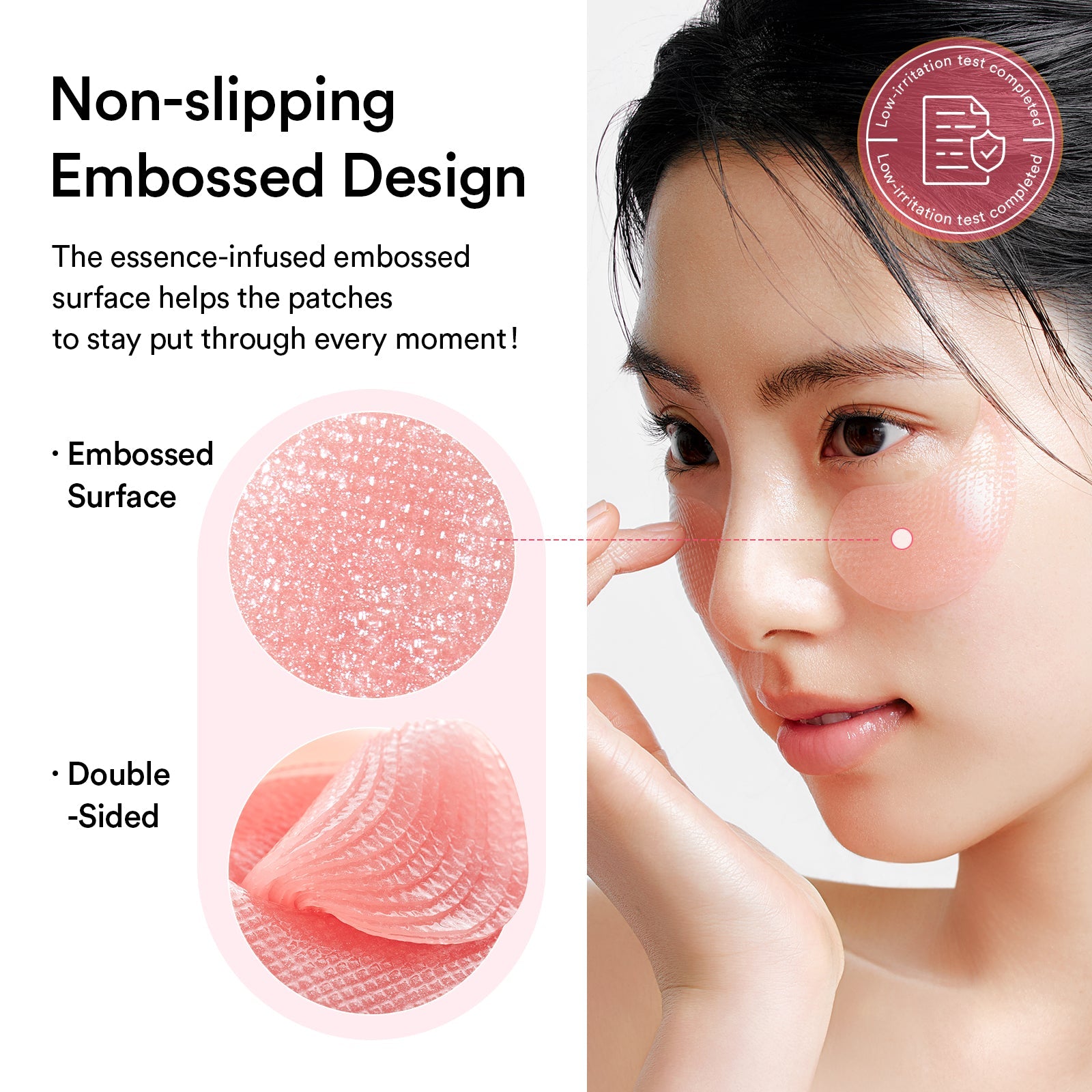Abib PDRN Retinal Eye Patch non-slipping embossed hydrogel design showing textured double-sided patches for Korean under-eye care.