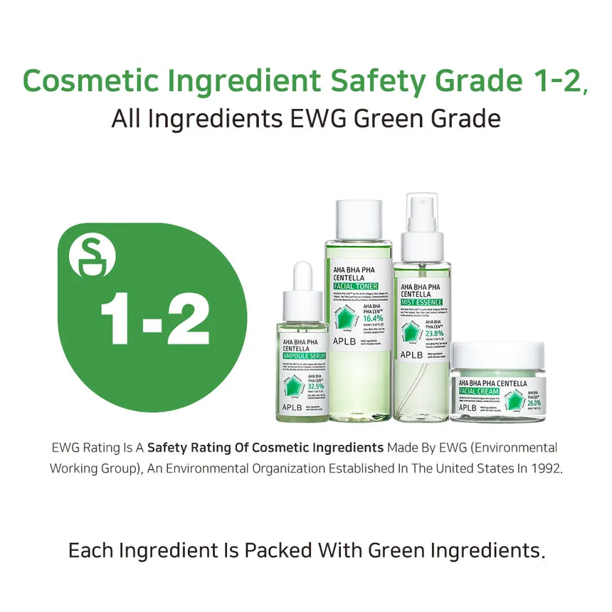 EWG 1-2 green grade rating for all ingredients in APLB Centella serum