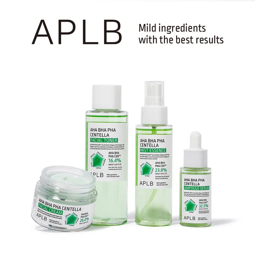 APLB AHA BHA PHA Centella full product line – toner, essence, serum, cream