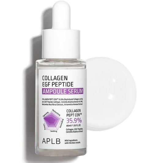APLB Collagen EGF Peptide Ampoule Serum 40ml — Korean skincare ampoule with 35.9% Collagen Pept Cen™, hydrating and firming care.