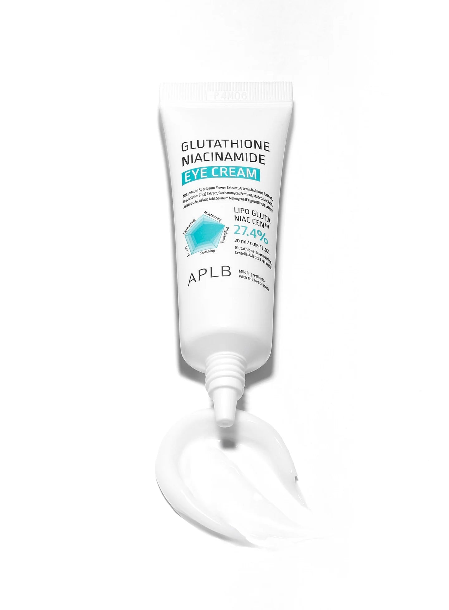 APLB Glutathione Niacinamide Eye Cream product and texture shot, Korean eye cream for hydration, brightening and a fresh under-eye glow from K-BEAU Australia.