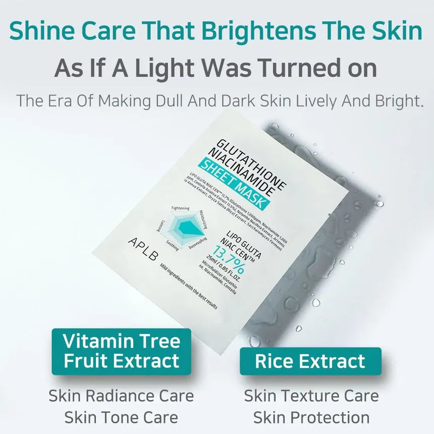 Flat‑lay of mask sachet—brightening care with vitamin tree (sea buckthorn) and rice extracts; Korean skincare sheet mask for tone and texture.