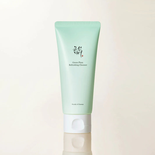 Beauty of Joseon Green Plum Refreshing Cleanser hero product shot, a gentle Korean gel cleanser designed to remove daily buildup while leaving skin feeling fresh, soft and balanced.