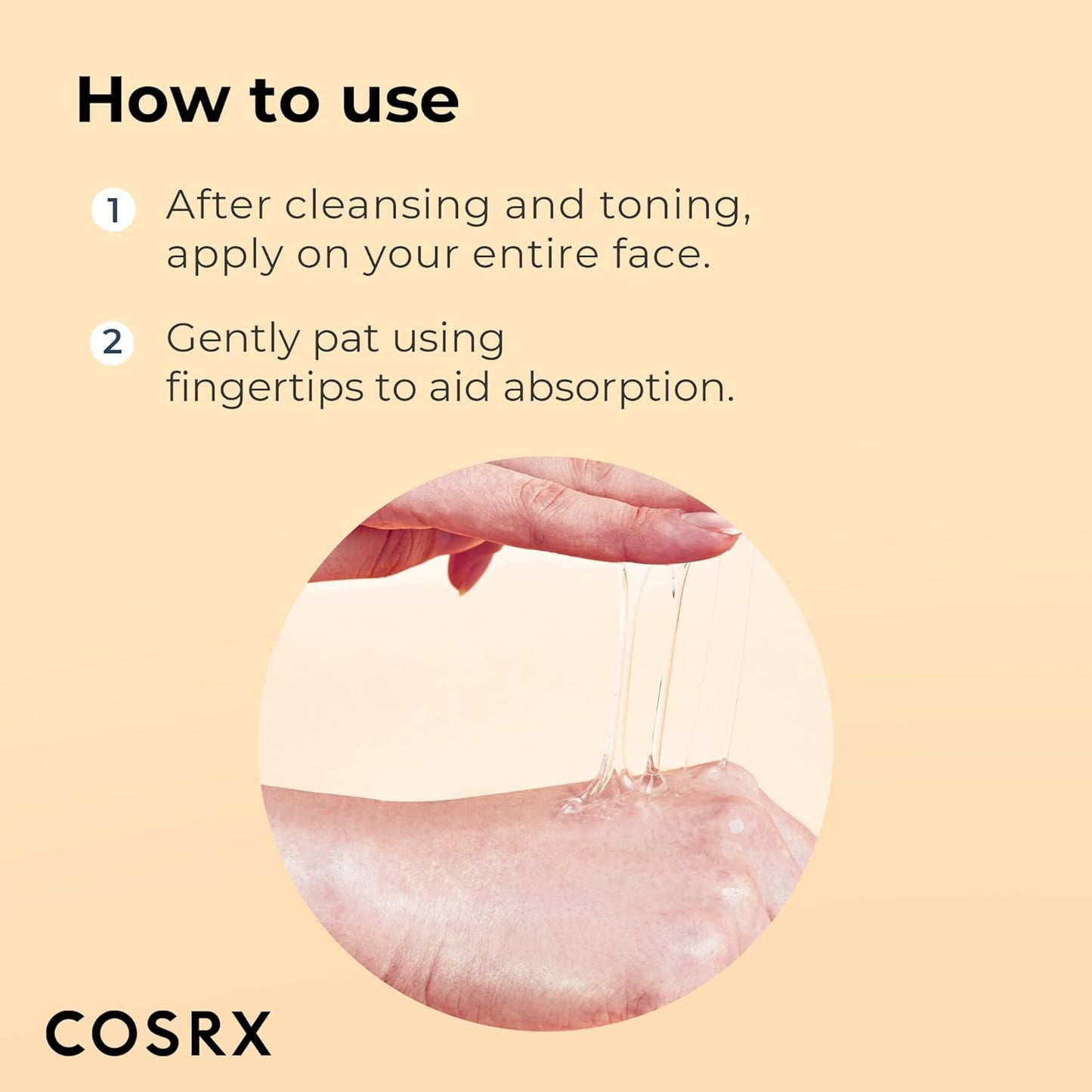 How to use COSRX Advanced Snail 96 Essence – apply after cleansing and toning, pat gently for better absorption