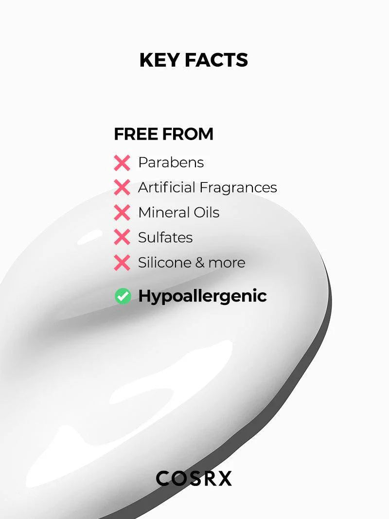 Key facts of COSRX Eye Cream – free from parabens, sulfates, fragrances, mineral oils, hypoallergenic