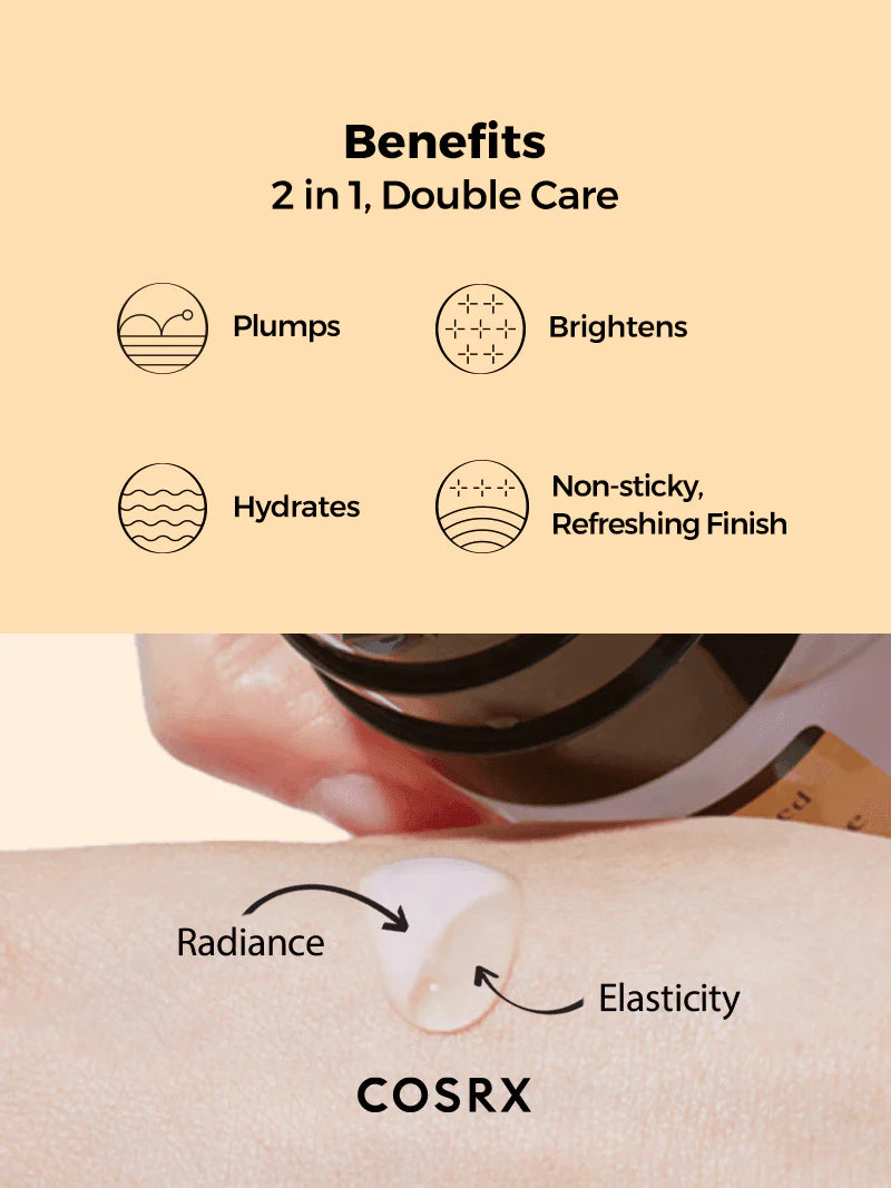 COSRX Snail Radiance Dual Essence benefits – plumps, hydrates, brightens with non-sticky finish