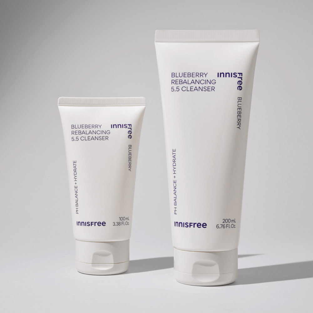 Innisfree Blueberry Rebalancing 5.5 Cleanser 100ml and 200ml size comparison