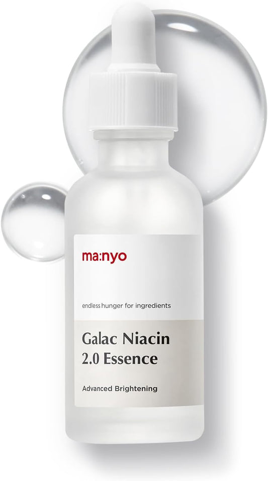 ma:nyo Galac Niacin 2.0 Essence 30ml — brightening serum with Galactomyces ferment + niacinamide; K-Beau hero bottle.