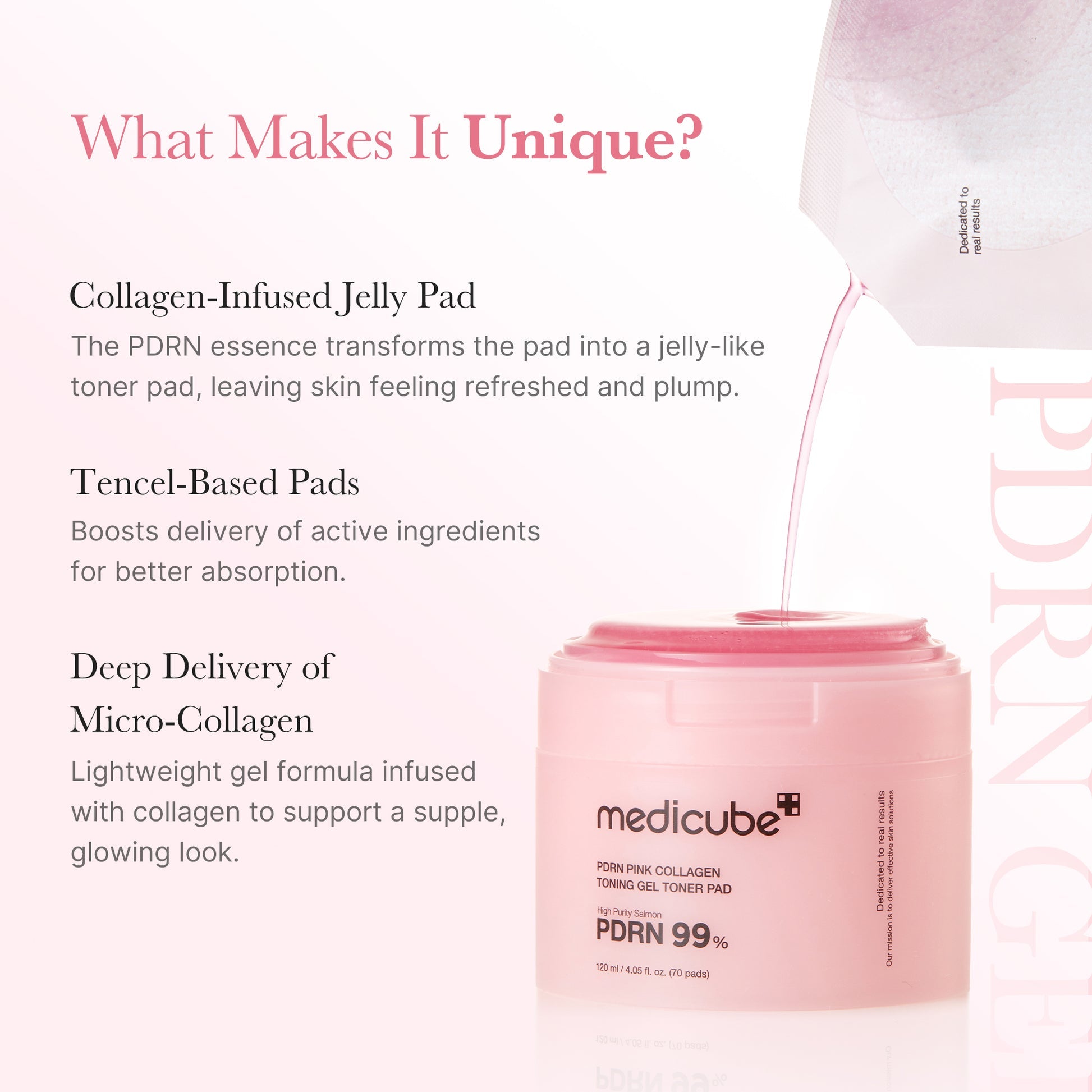 Medicube PDRN Pink Collagen Gel Toner Pad — collagen-infused Korean jelly pads for hydration, glow and bouncy-looking skin.