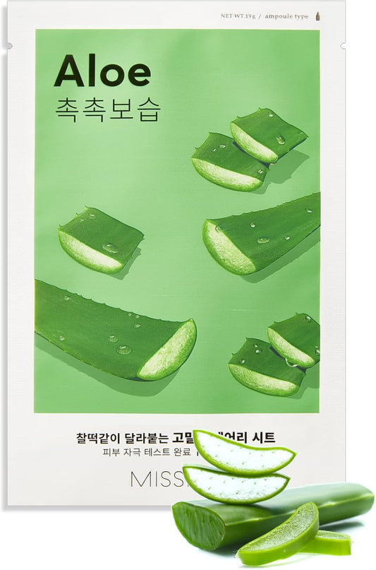 MISSHA Airy Fit Sheet Mask Aloe – Korean sheet mask with soothing aloe vera essence, hydration and refreshing care.