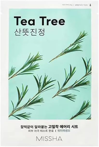 MISSHA Airy Fit Sheet Mask Tea Tree – calming Korean face mask with tea tree extract for soothing blemish-prone skin.